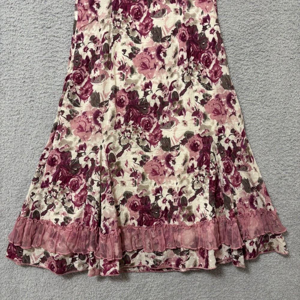 Fit & Flare Cotton Floral Midi Dress Ruffle Hem 12R Feminine Wedding Guest Party - Picture 9 of 12